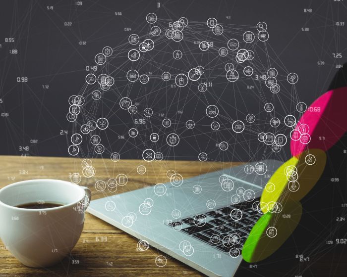 digital composite of smart devices with coffee on table with graphics (Demo) (Demo)