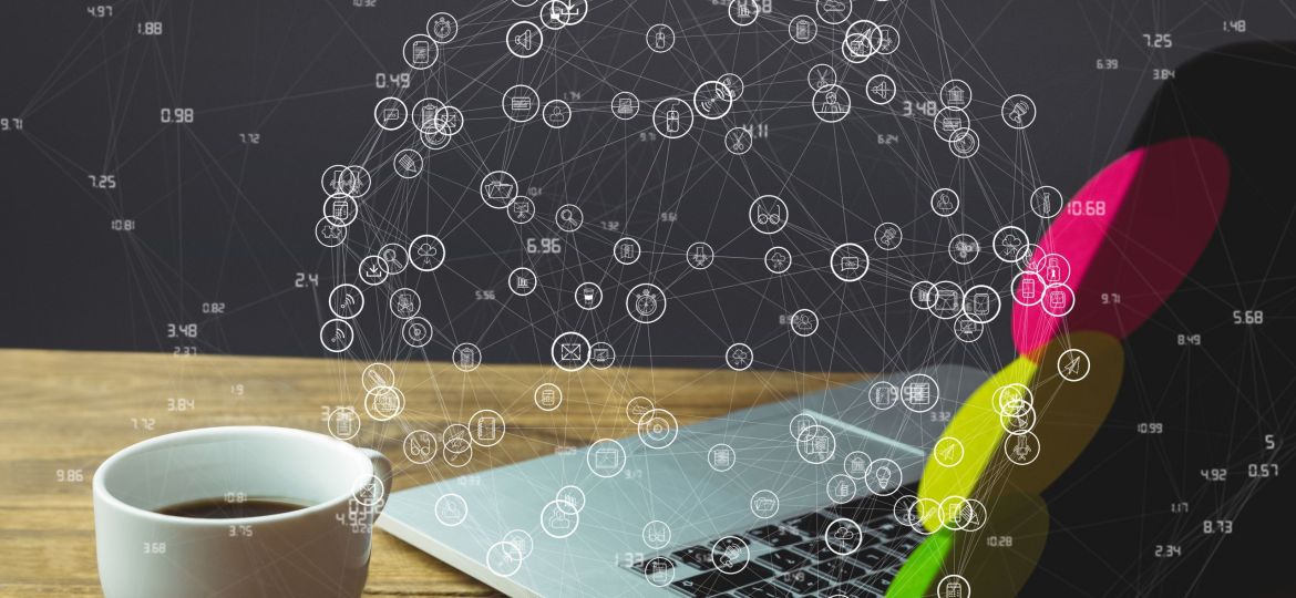 digital composite of smart devices with coffee on table with graphics (Demo) (Demo)