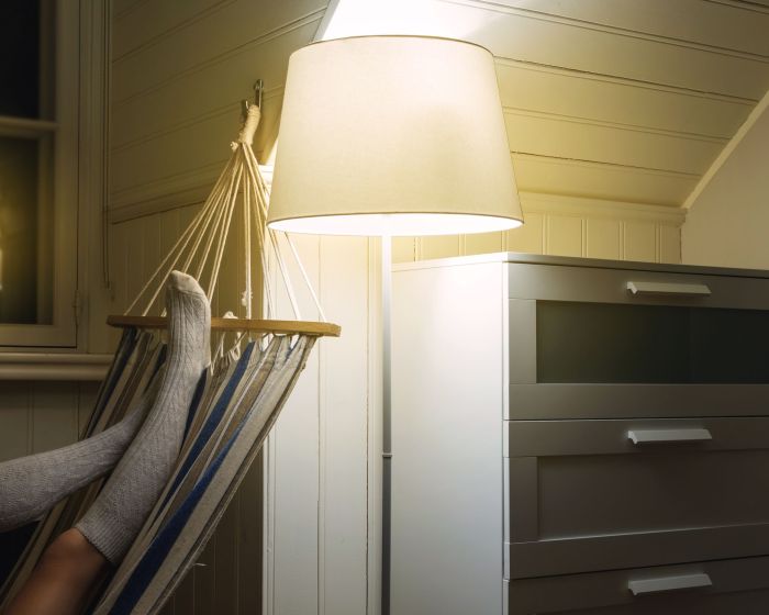 Woman wearing woolen stockings lying in the hammock (Demo) (Demo)